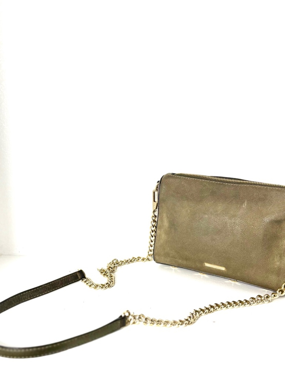 Rebecca Minkoff Olive Green Leather Crossbody Bag With Gold Chain Strap